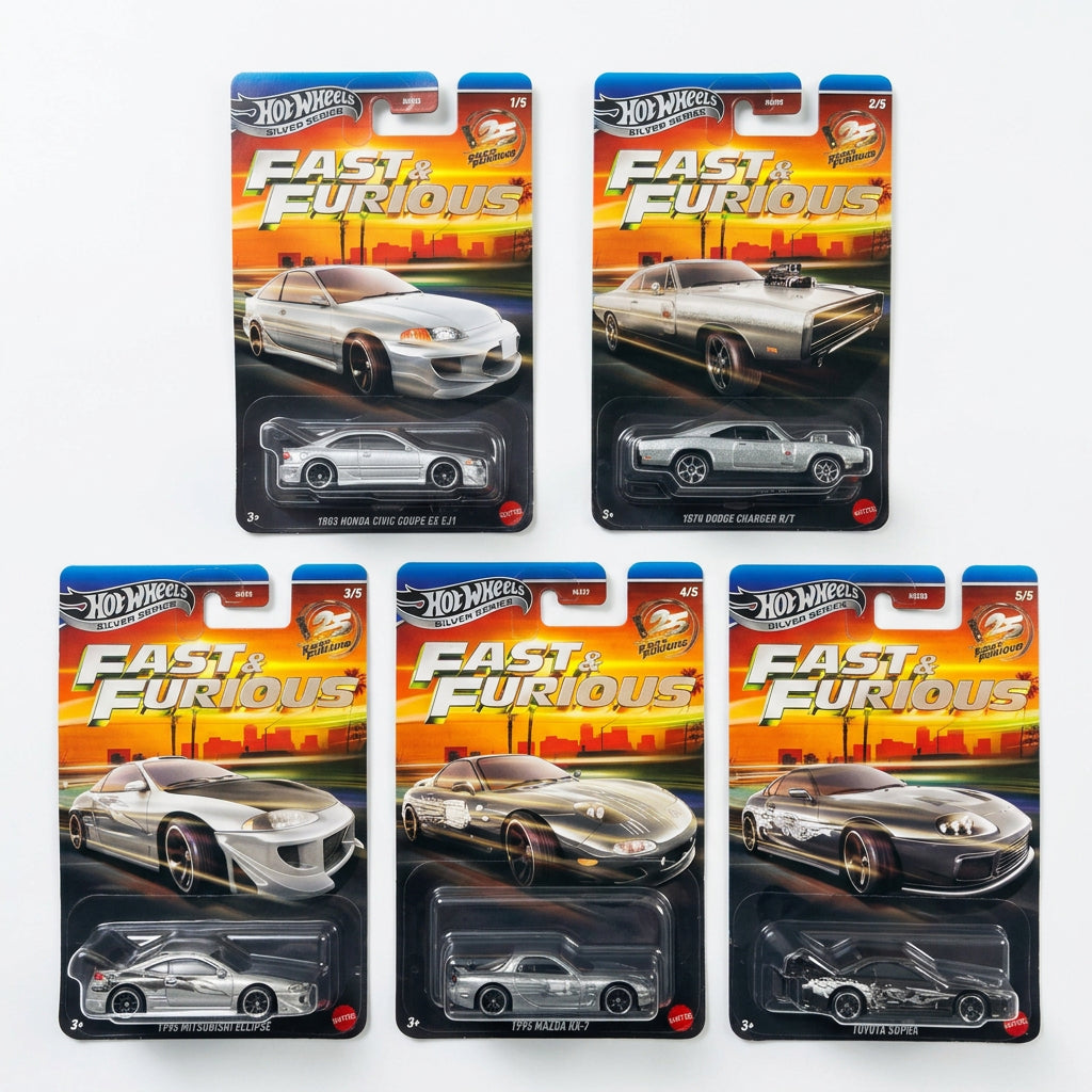 Hot Wheels Silver Series Fast & Furious complete set of five front