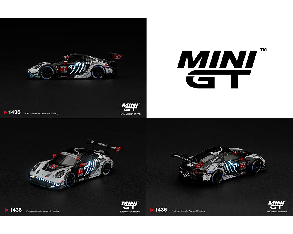 MINI GT Porsche 911 GT3 R #77 AO Racing Skeleton Rexy — product view 2