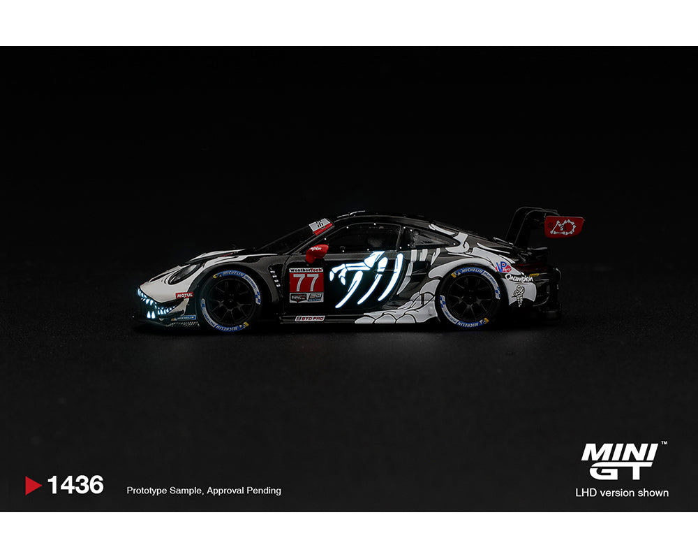MINI GT Porsche 911 GT3 R #77 AO Racing Skeleton Rexy — product view 4